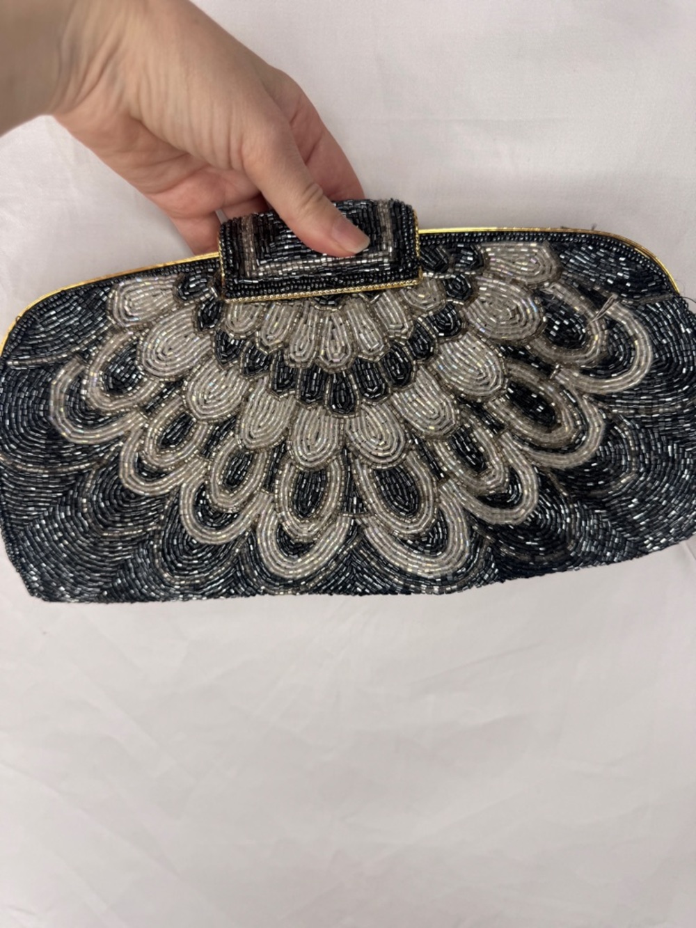 Hand Beaded Vintage Clutch with Gold Hardware